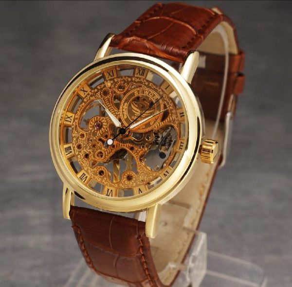 Stylish Leather Watch With Gold-tone